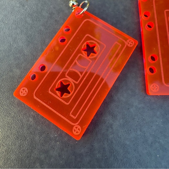 Retro 90s Cassette Tape Earrings - Pink Acrylic - Picture 7 of 8